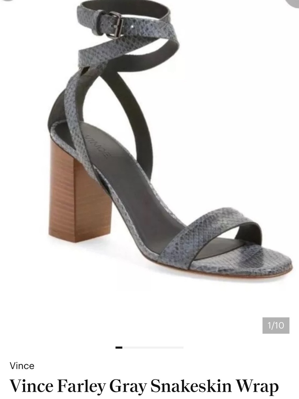 Vince Farley Gray Snakeskin Wrap Block Heel Sandal
